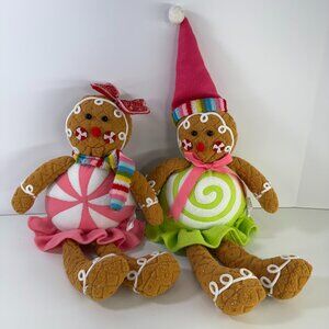 Gingerbread Plush Christmas Decor – Set of 2 – Pink & Green Peppermint